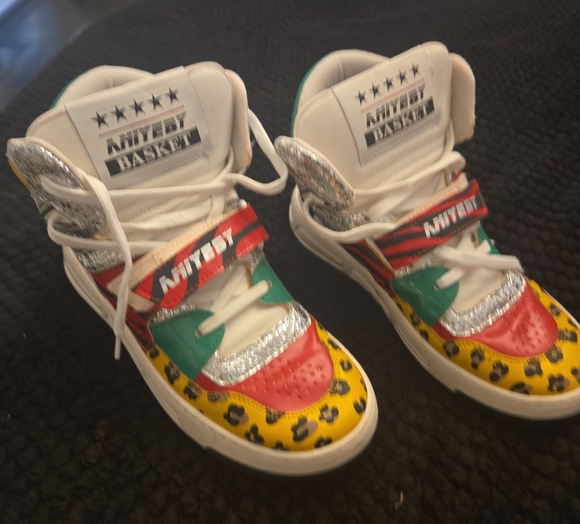 aniyeby basket Shoes - Vibrant Women's High-Top Sneakers Leopard Print Red Green and Yellow Size 39